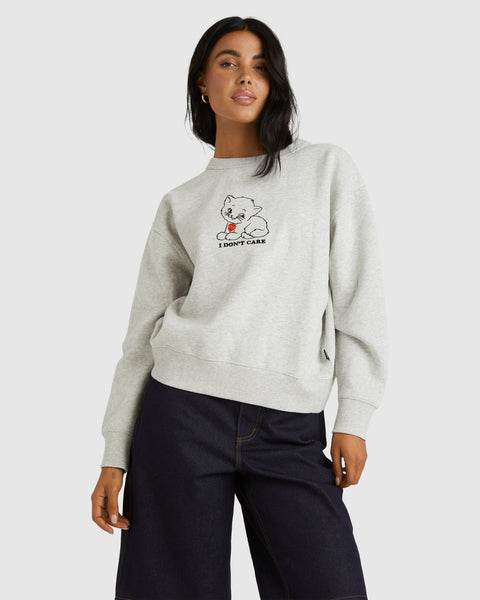 Womens I Dont Care Crew Light Marle RVCA AU