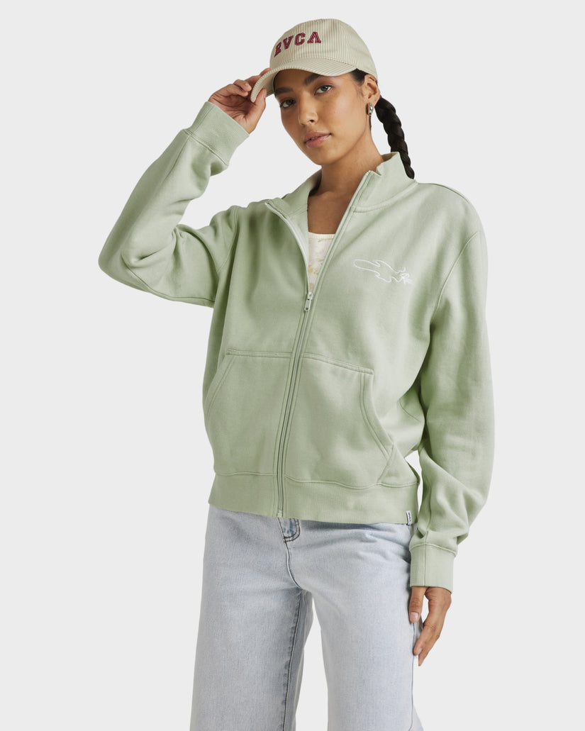 Womens Matcha Slouched Zip Thru Fleece