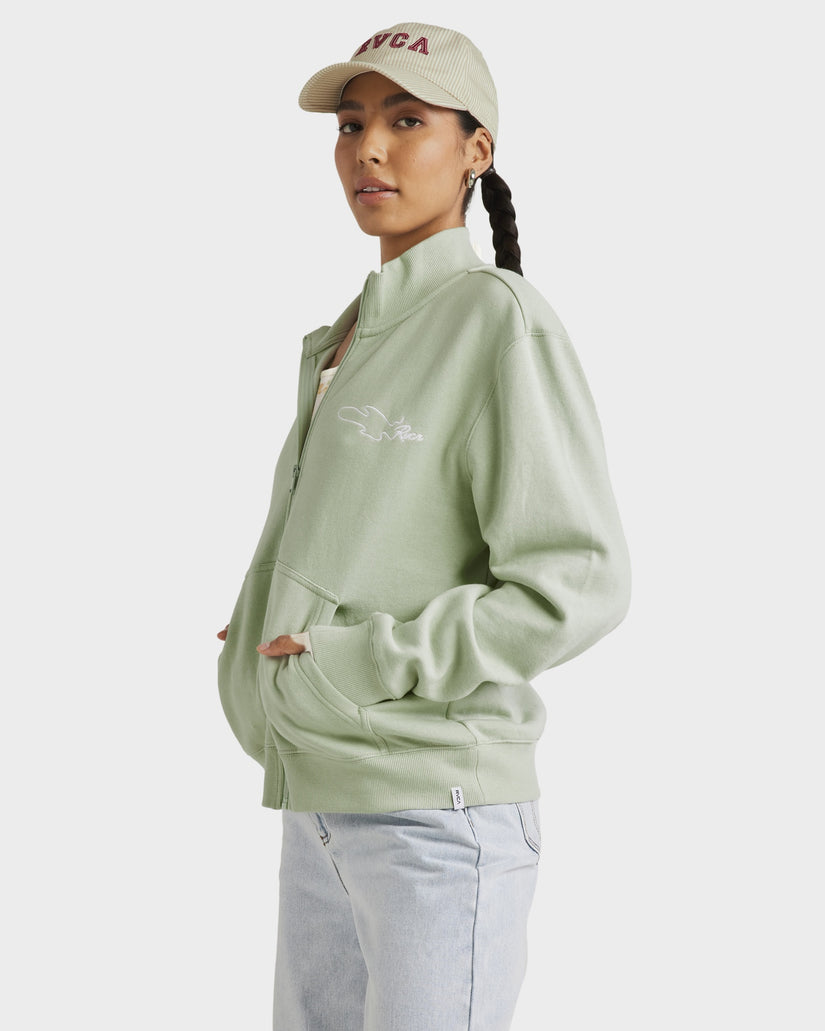 Womens Matcha Slouched Zip Thru Fleece