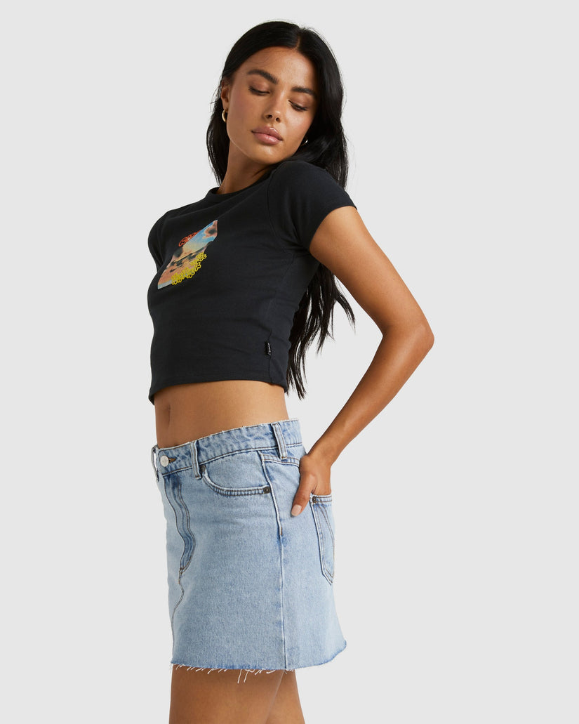 Womens Mid Rise Denim Skirt