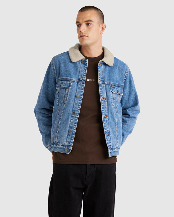 Mens Denim Sherpa Trucker Jacket